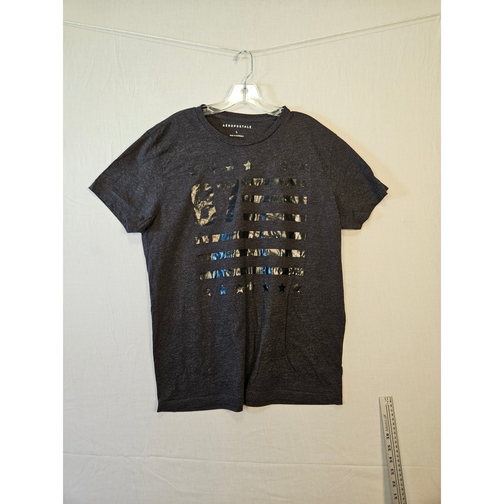 Aeropostale Mens Charcoal Gray Metallic Foil American Flag Graphic Tee L 190851A